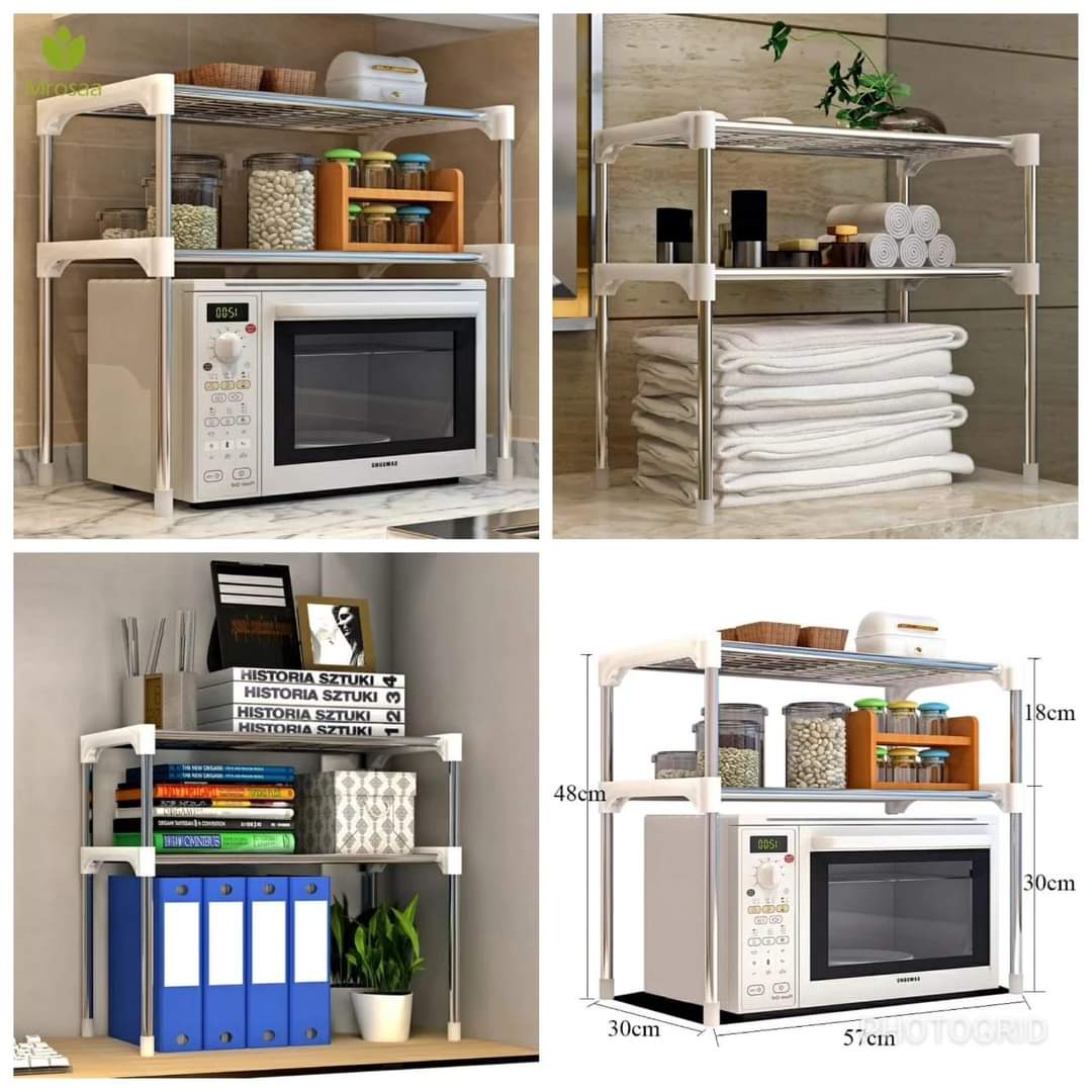 Two-tier metal storage shelf for kitchen and bathroom