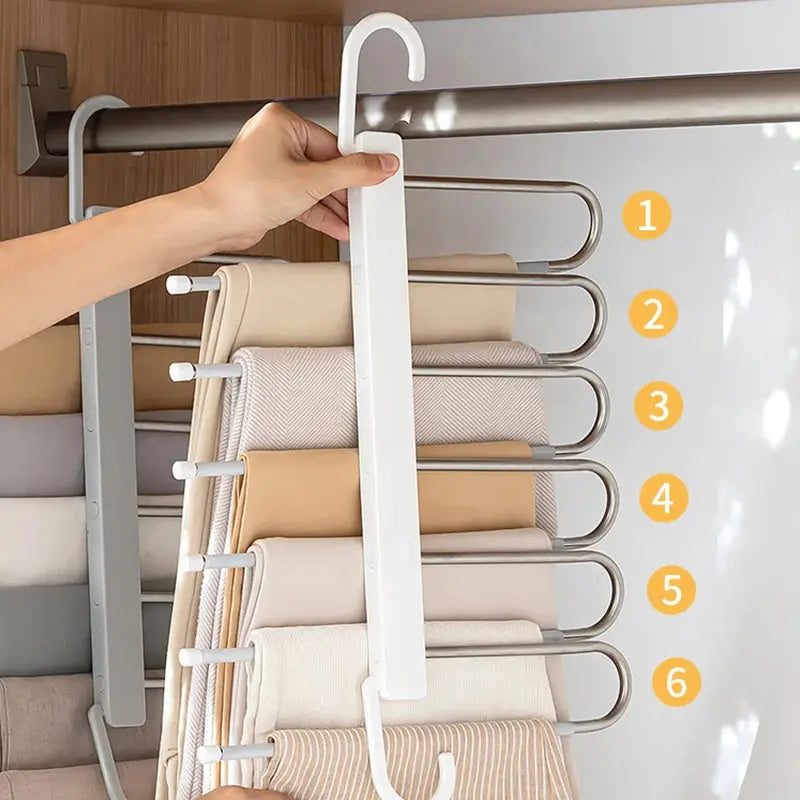 Multi-bar pants hanger showing sliding bars for easy access