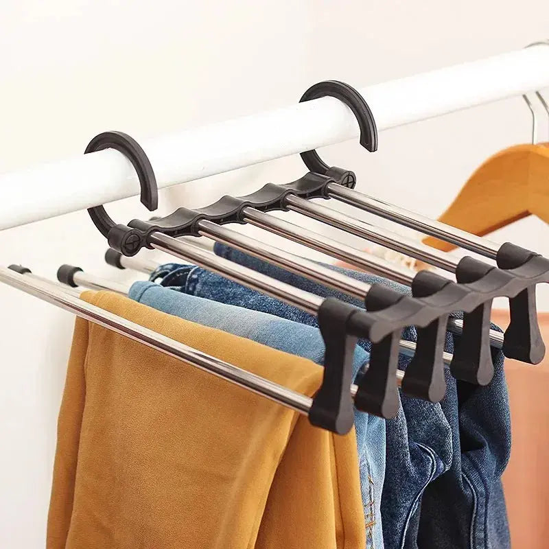 Multi-bar pants hanger showing sliding bars for easy access