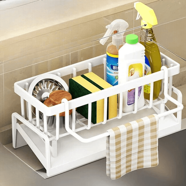Dish drying rack with cutlery holder and drip tray