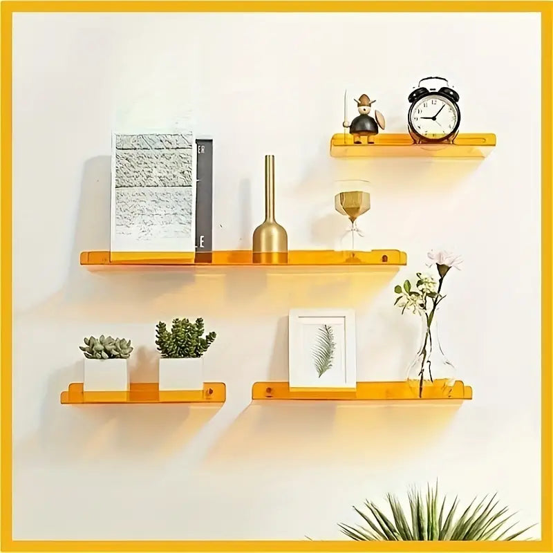 Close-up of floating wall shelf showing industrial design