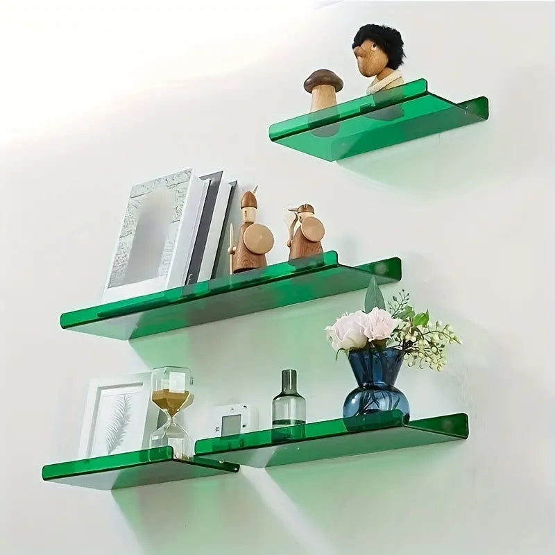 Close-up of floating wall shelf showing industrial design