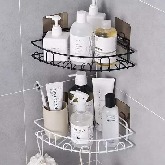 Triangular bathroom corner organiser in black and white