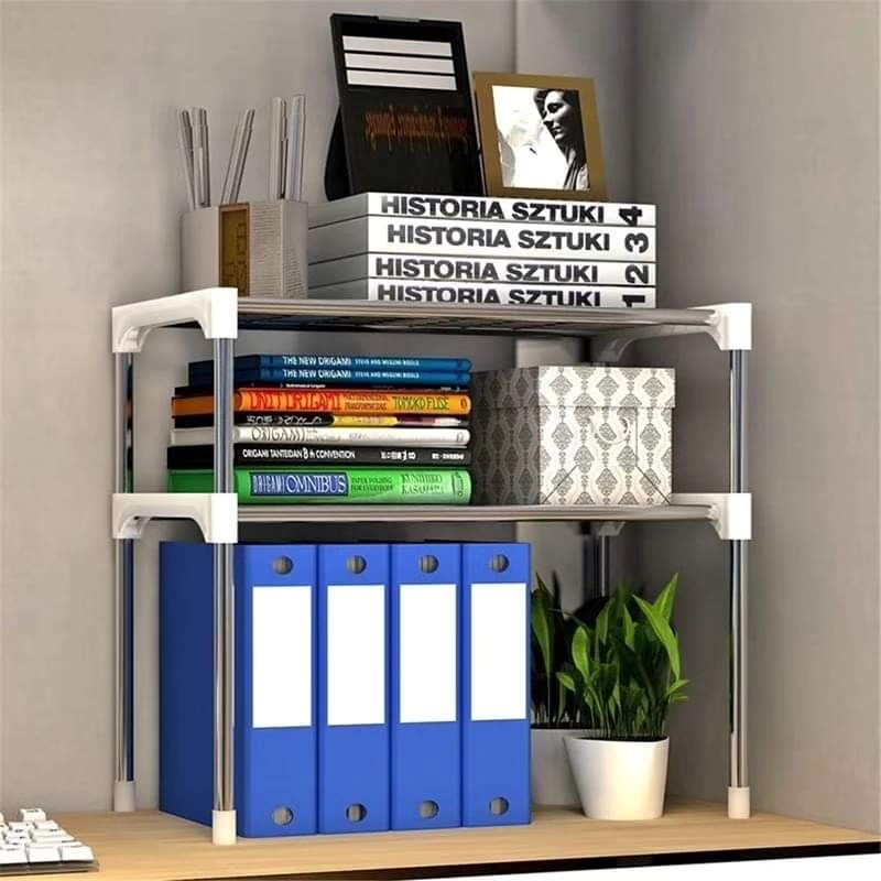 Two-tier metal storage shelf for kitchen and bathroom