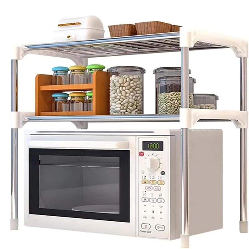 Two-tier metal storage shelf for kitchen and bathroom