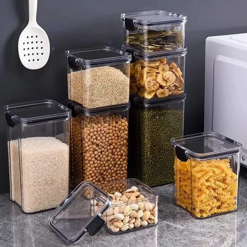Airtight acrylic food storage container set with multiple sizes