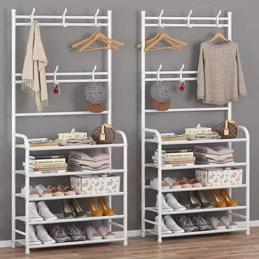 Tall space-saving shoe rack with five storage levels