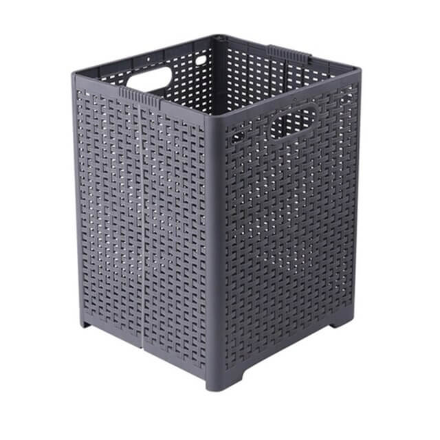 Collapsible plastic laundry basket with mesh design
