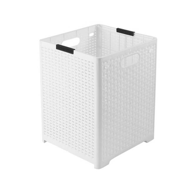 Collapsible plastic laundry basket with mesh design