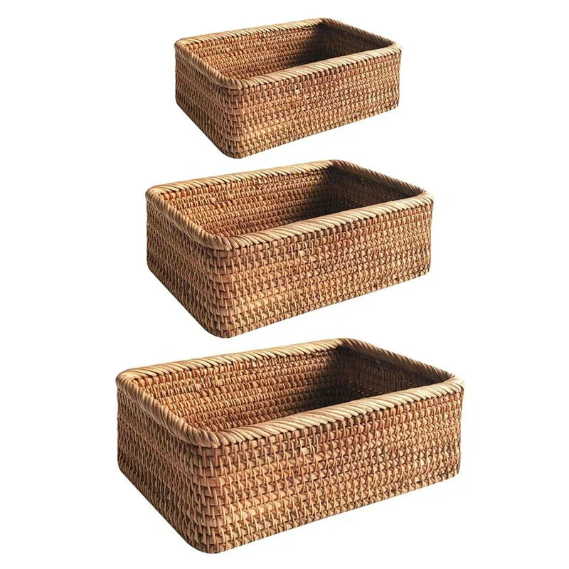 Natural rattan basket used for bathroom or kitchen storage