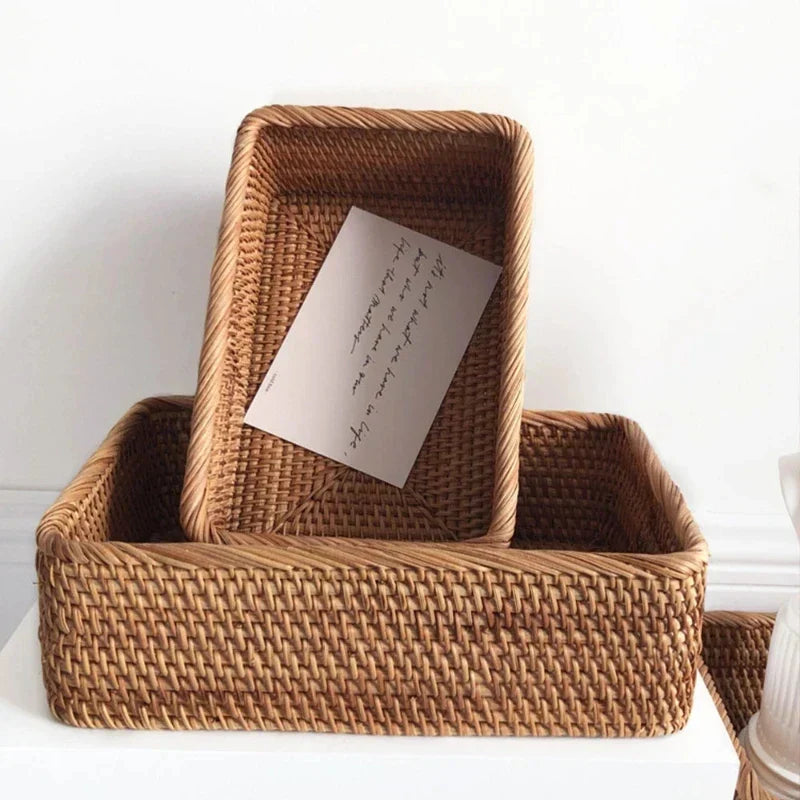 Natural rattan basket used for bathroom or kitchen storage