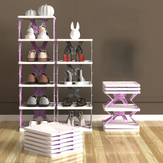 Foldable stackable shoe storage rack for space-saving organisation