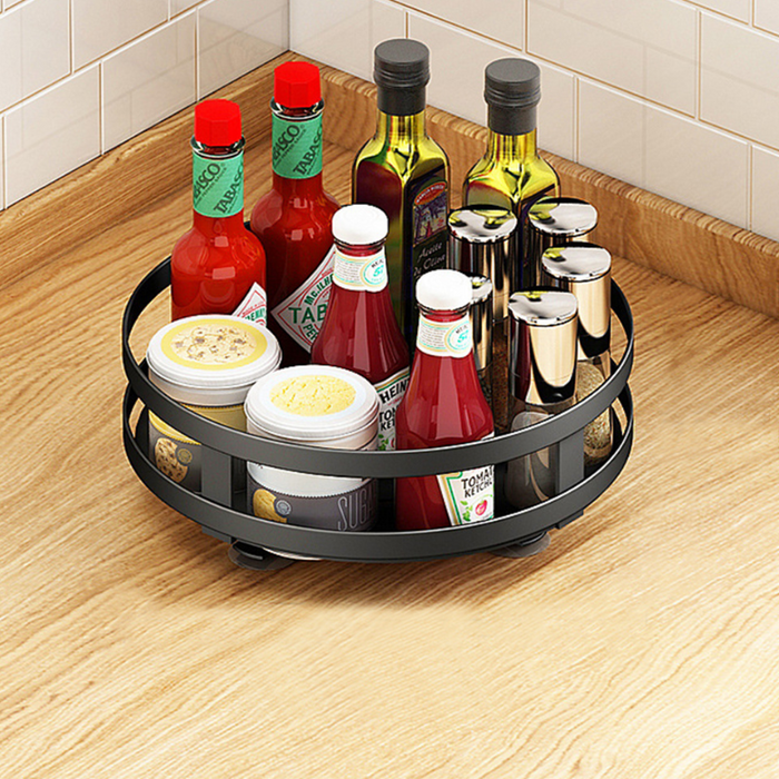 Adjustable rotating kitchen organiser stand with 360-degree storage design