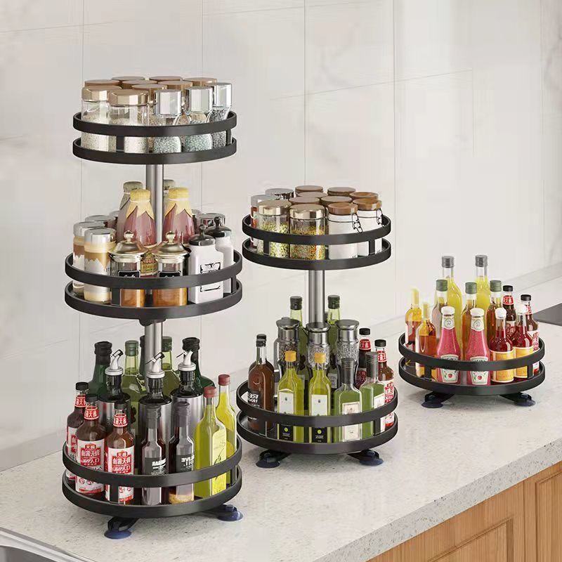 Adjustable rotating kitchen organiser stand with 360-degree storage design