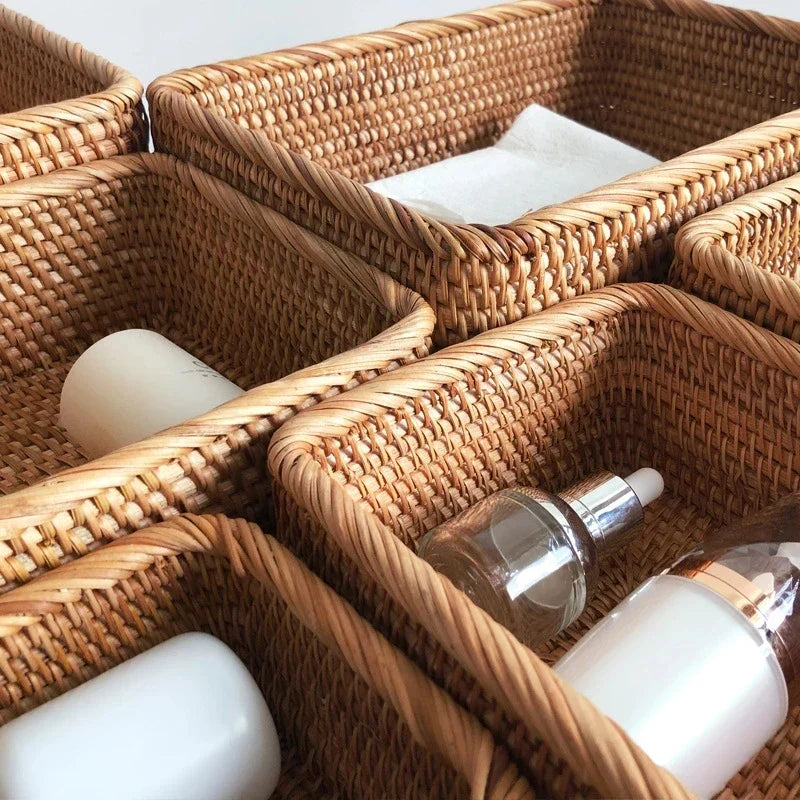 Natural rattan basket used for bathroom or kitchen storage