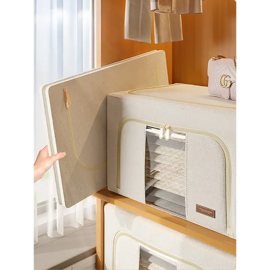 Fabric storage bag with transparent window for clothing