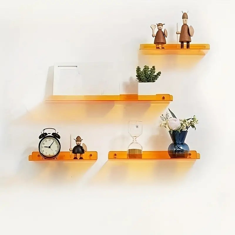 Close-up of floating wall shelf showing industrial design