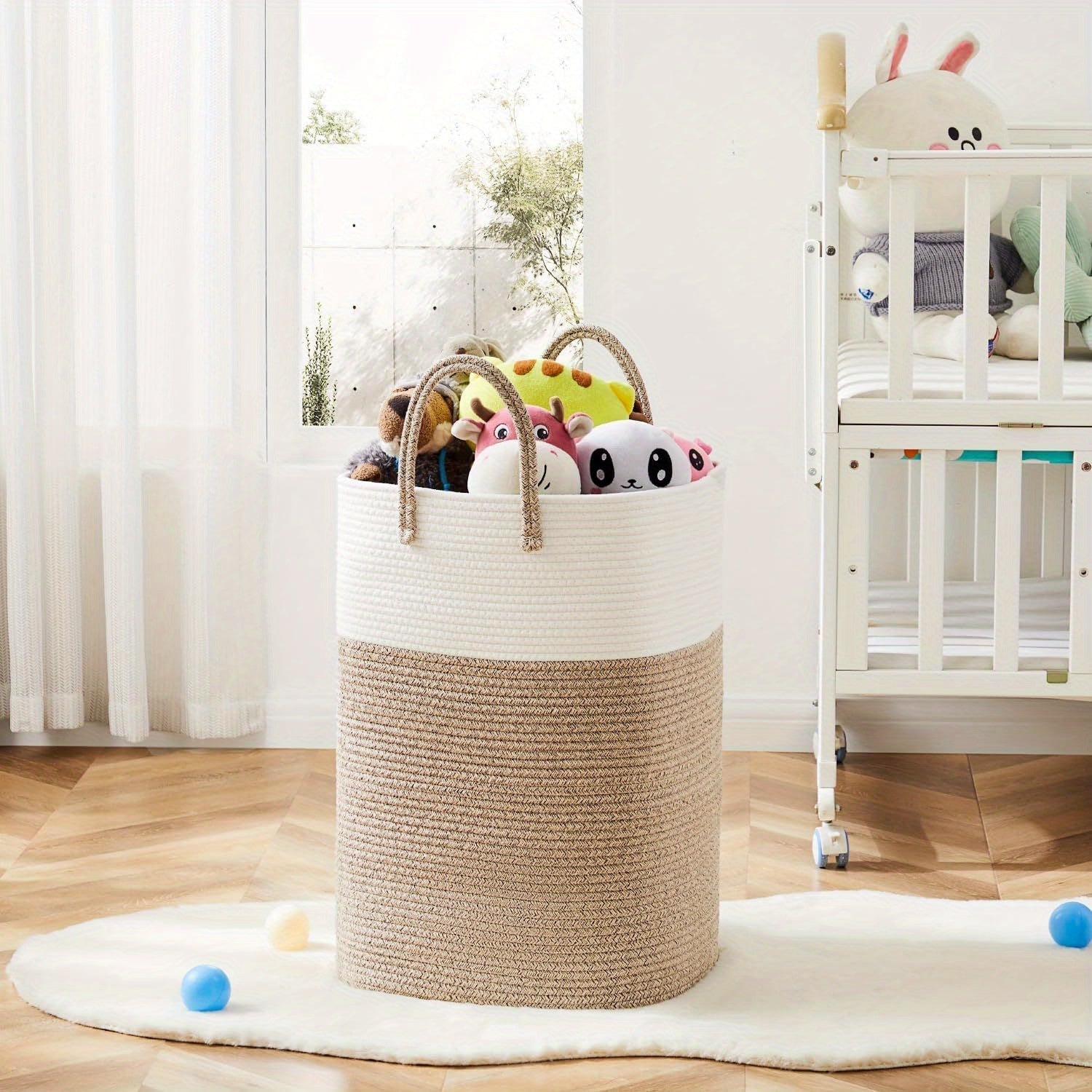 Fabric laundry basket with handles for home storage
