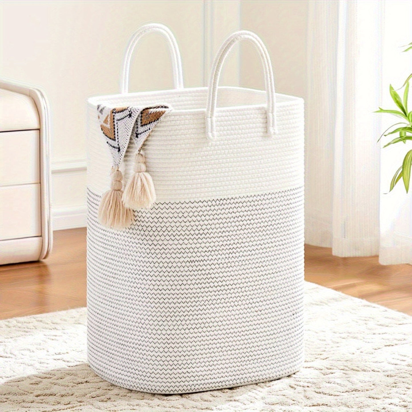 Fabric laundry basket with handles for home storage