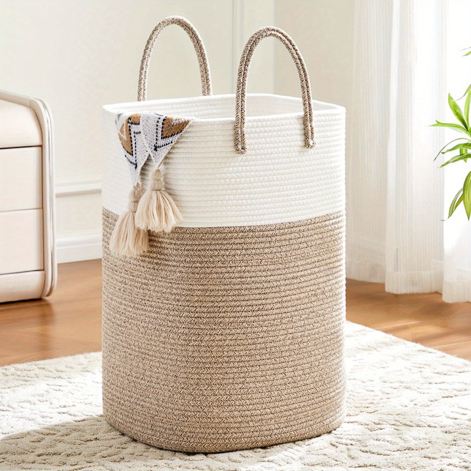 Fabric laundry basket with handles for home storage