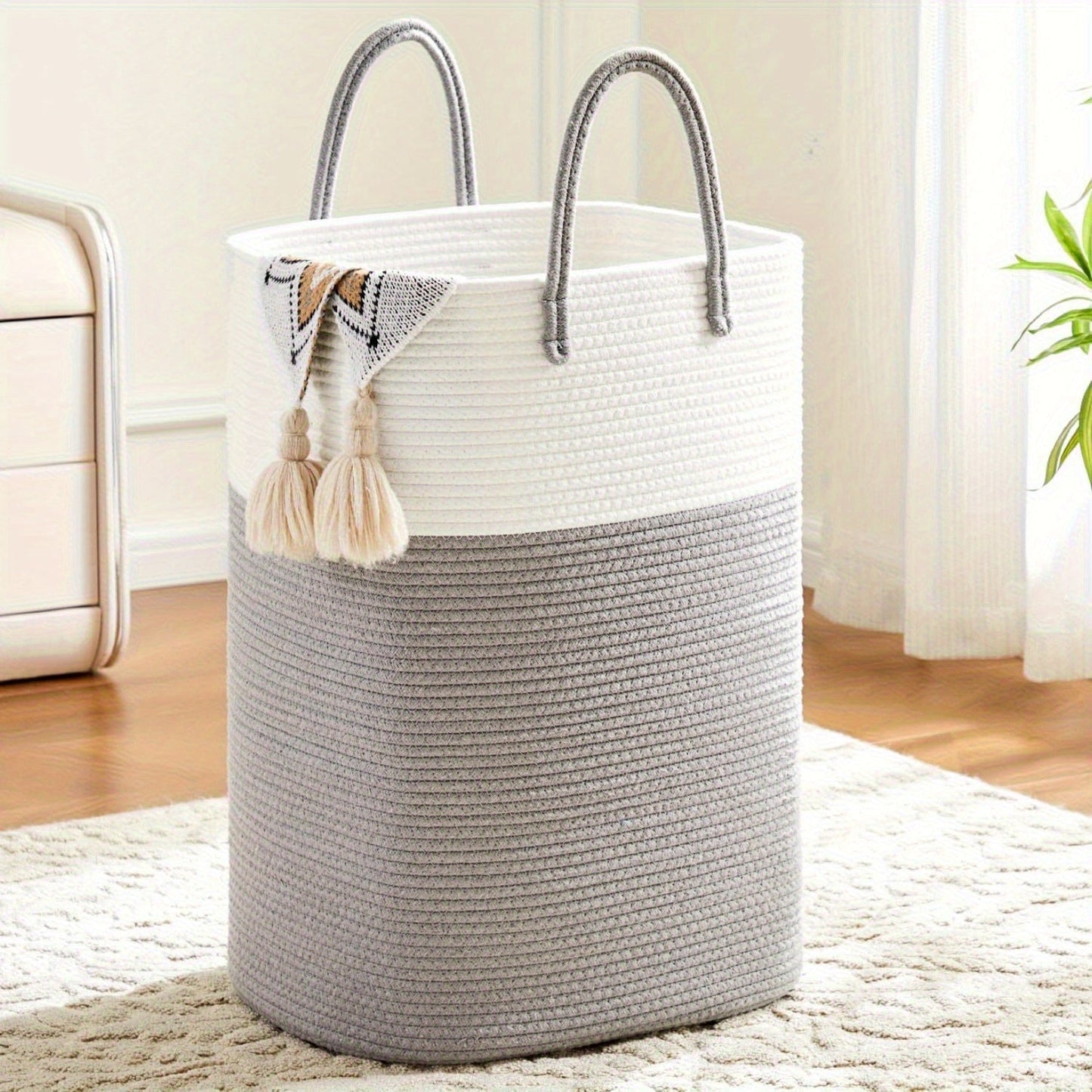 Fabric laundry basket with handles for home storage