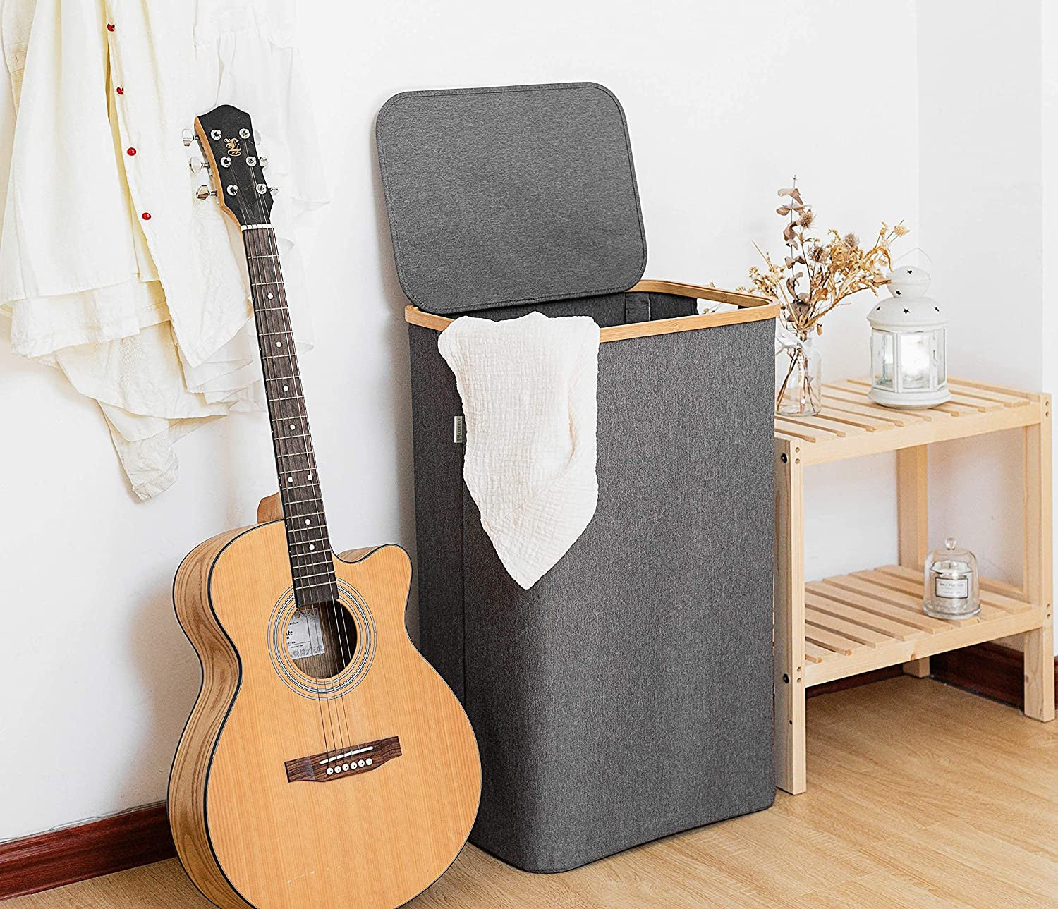 Natural bamboo laundry hamper for bedroom or bathroom