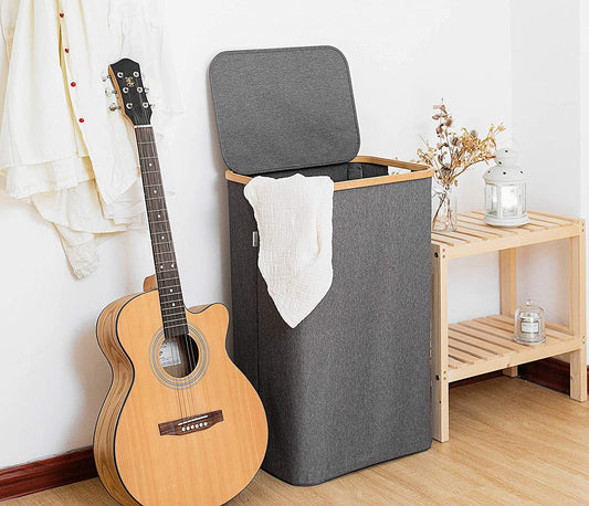 Natural bamboo laundry hamper for bedroom or bathroom