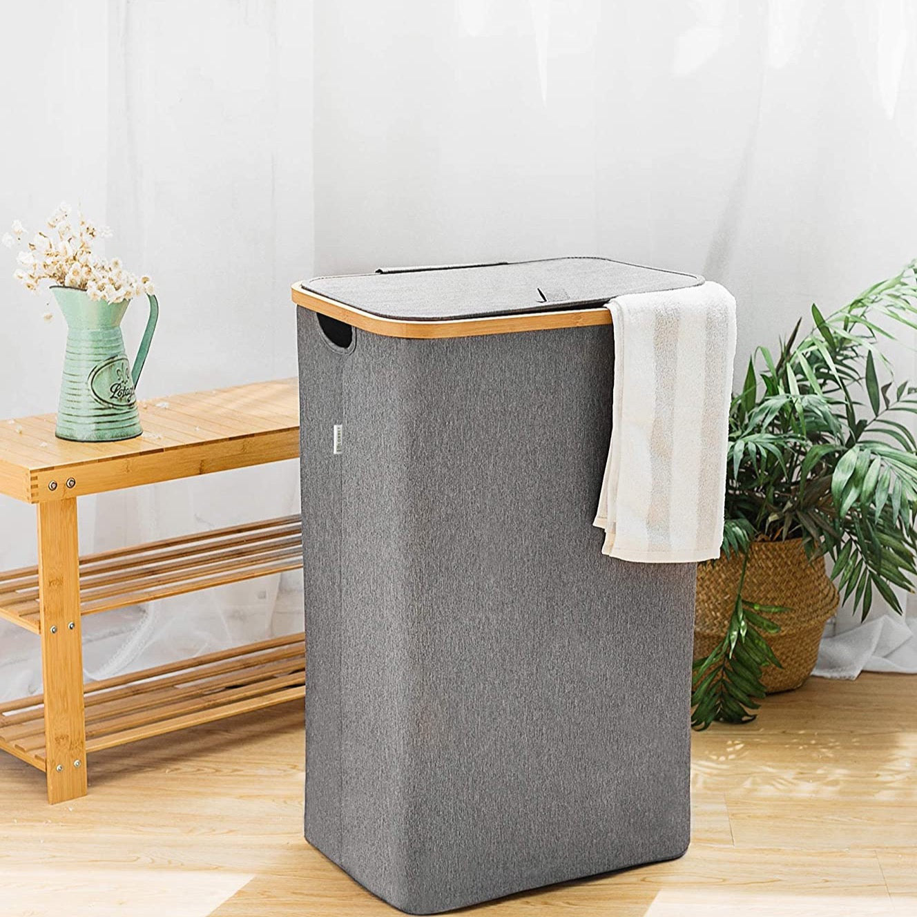 Natural bamboo laundry hamper for bedroom or bathroom