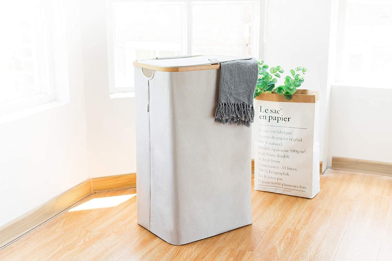 Natural bamboo laundry hamper for bedroom or bathroom