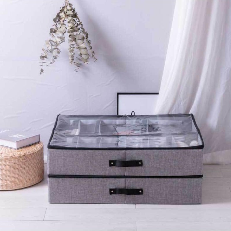 Foldable shoe box organiser with clear lid