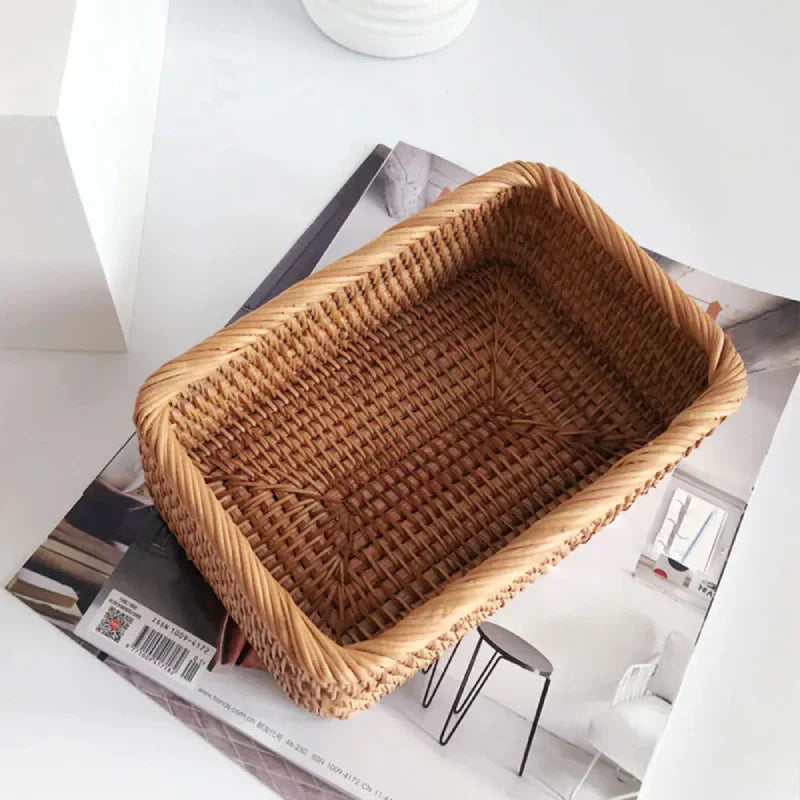 Natural rattan basket used for bathroom or kitchen storage