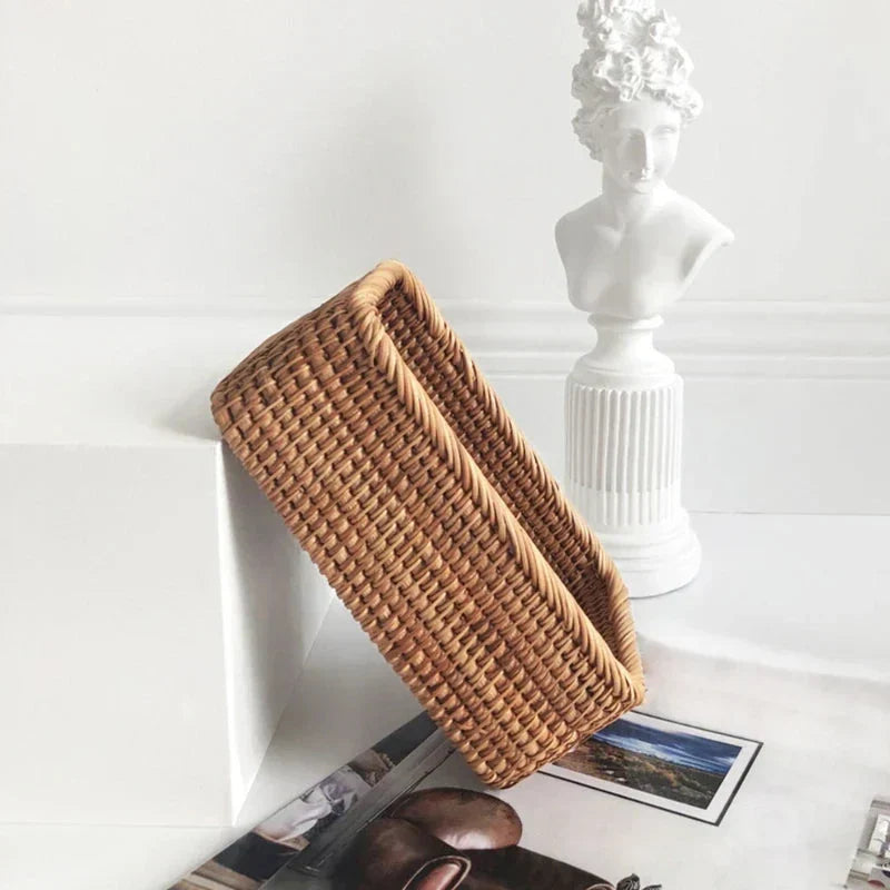 Natural rattan basket used for bathroom or kitchen storage