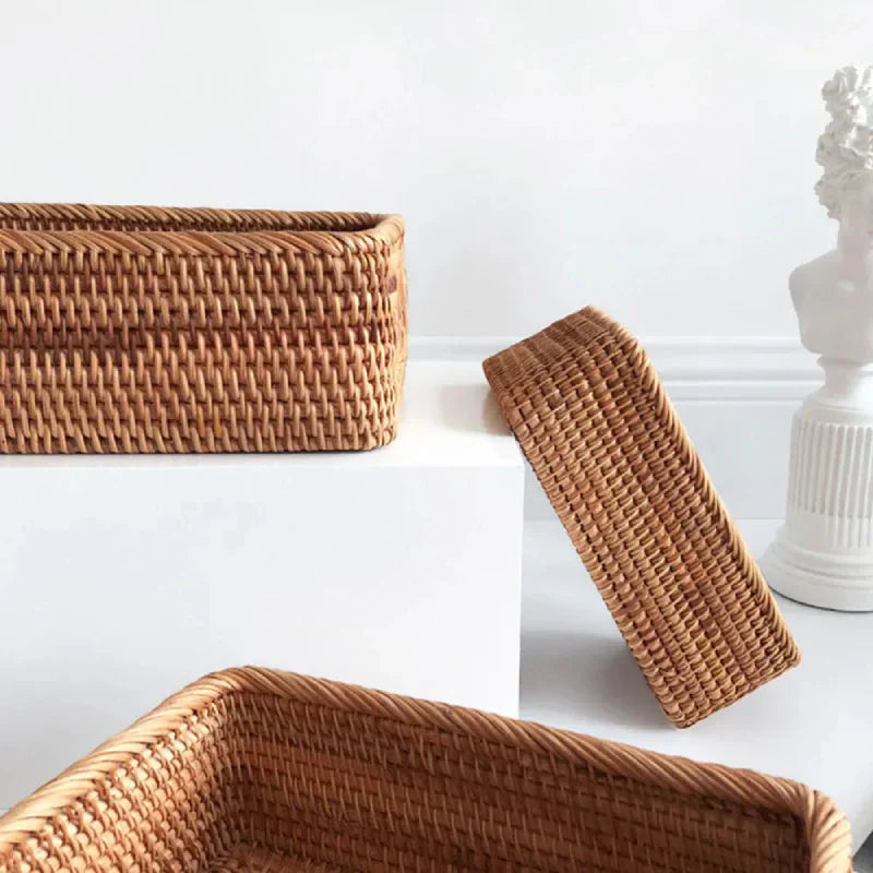 Natural rattan basket used for bathroom or kitchen storage