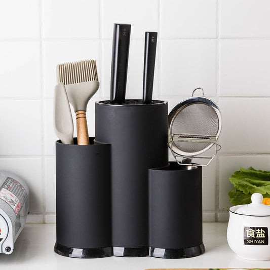 Utensil holder with drainage holes and scissors holder