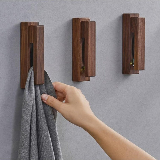 Nordic wooden towel holder mounted on bathroom wall